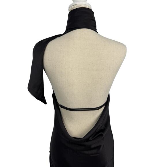 Mogidol Italian Summer Tie Neck Sleeveless Dress Black Satin size Medium NEW - Picture 8 of 15